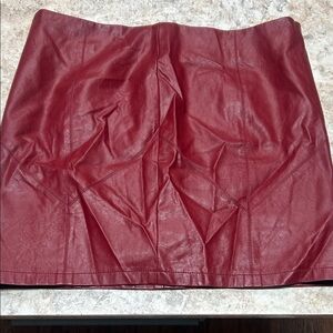 Elegant Red Faux Leather Skirt